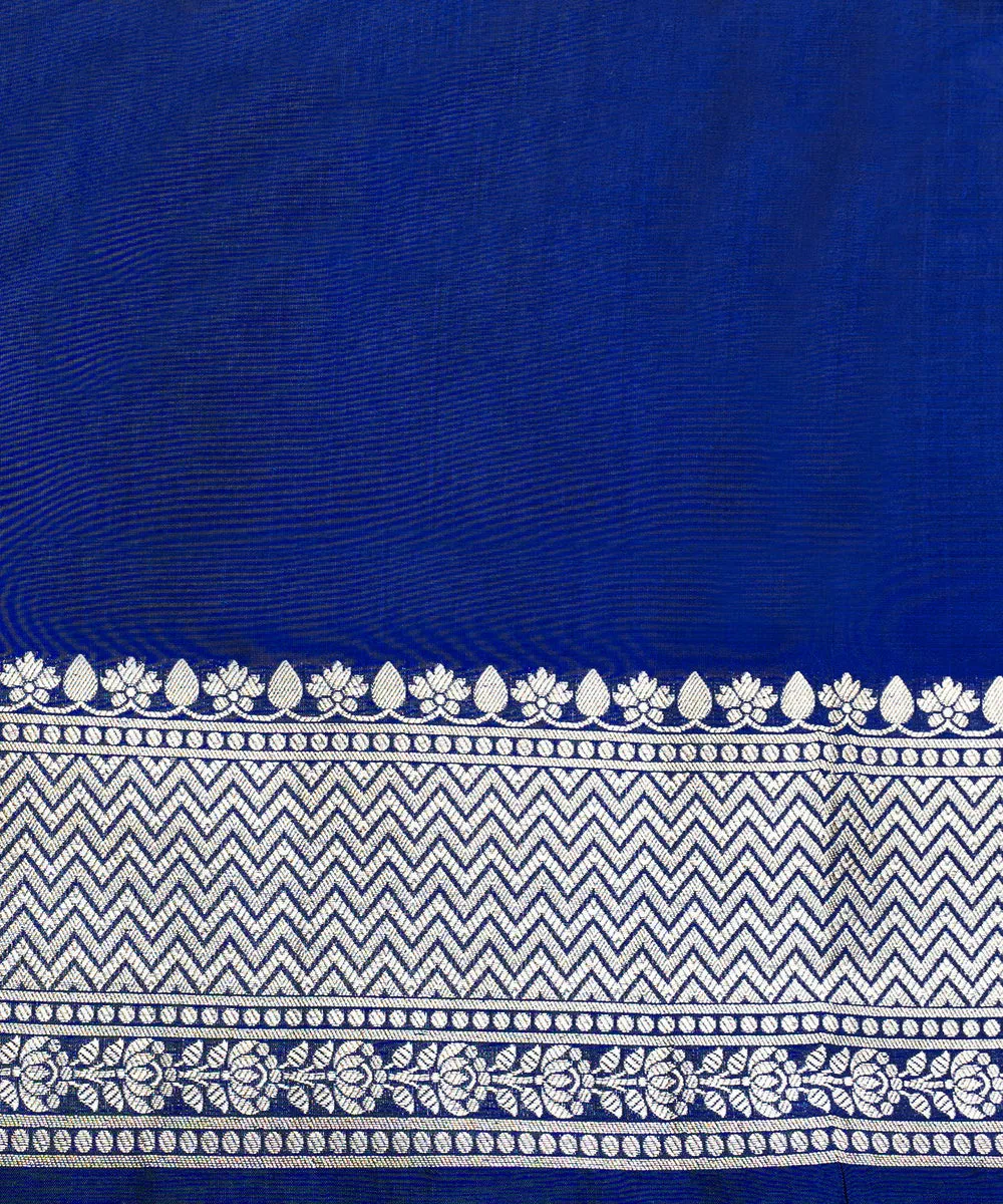 Handloom Dark Blue Pure Katan Silk Banarasi Jangla Saree With Cutwork Weave