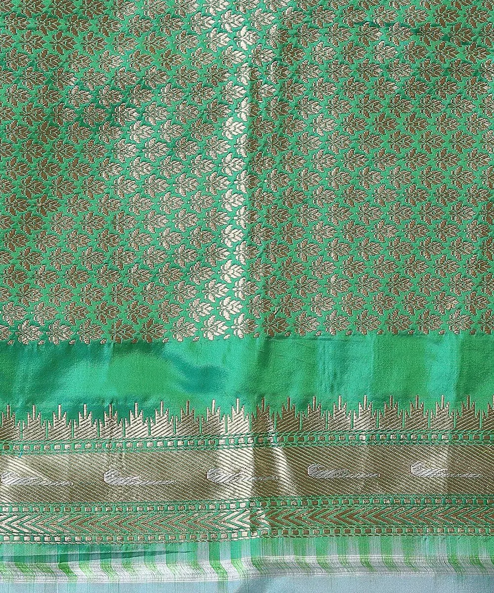 Handloom Emerald Green Pure Katan Silk Banarasi Saree With Paithani Border