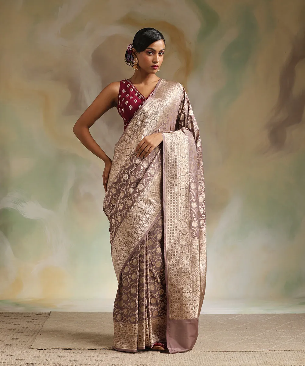 Handloom Espresso Pure Katan Silk Banarasi Saree With Cutwork Jaal