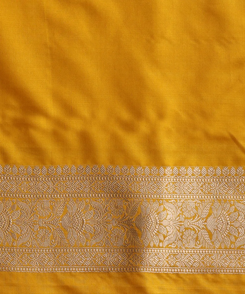 Handloom Mustard Pure Katan Silk Banarasi Saree With Gold Zari Cutwork Jaal