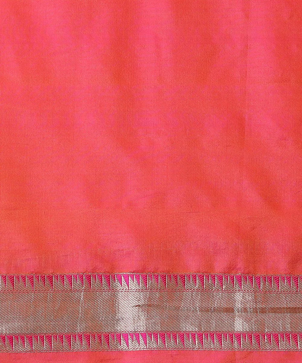 Handloom Pink and Orange Dual Tone Pure Katan Silk Banarasi Saree with Aada Jaal