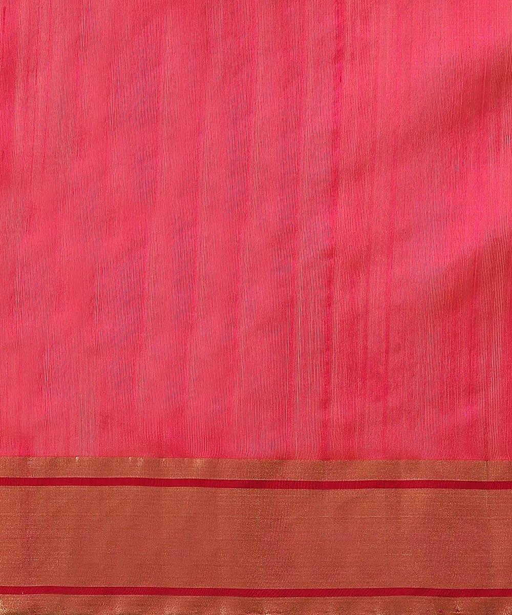 Handloom Rani Pink Double Shade Pure Chanderi Silk Saree With Two Leaf Flower And Meena