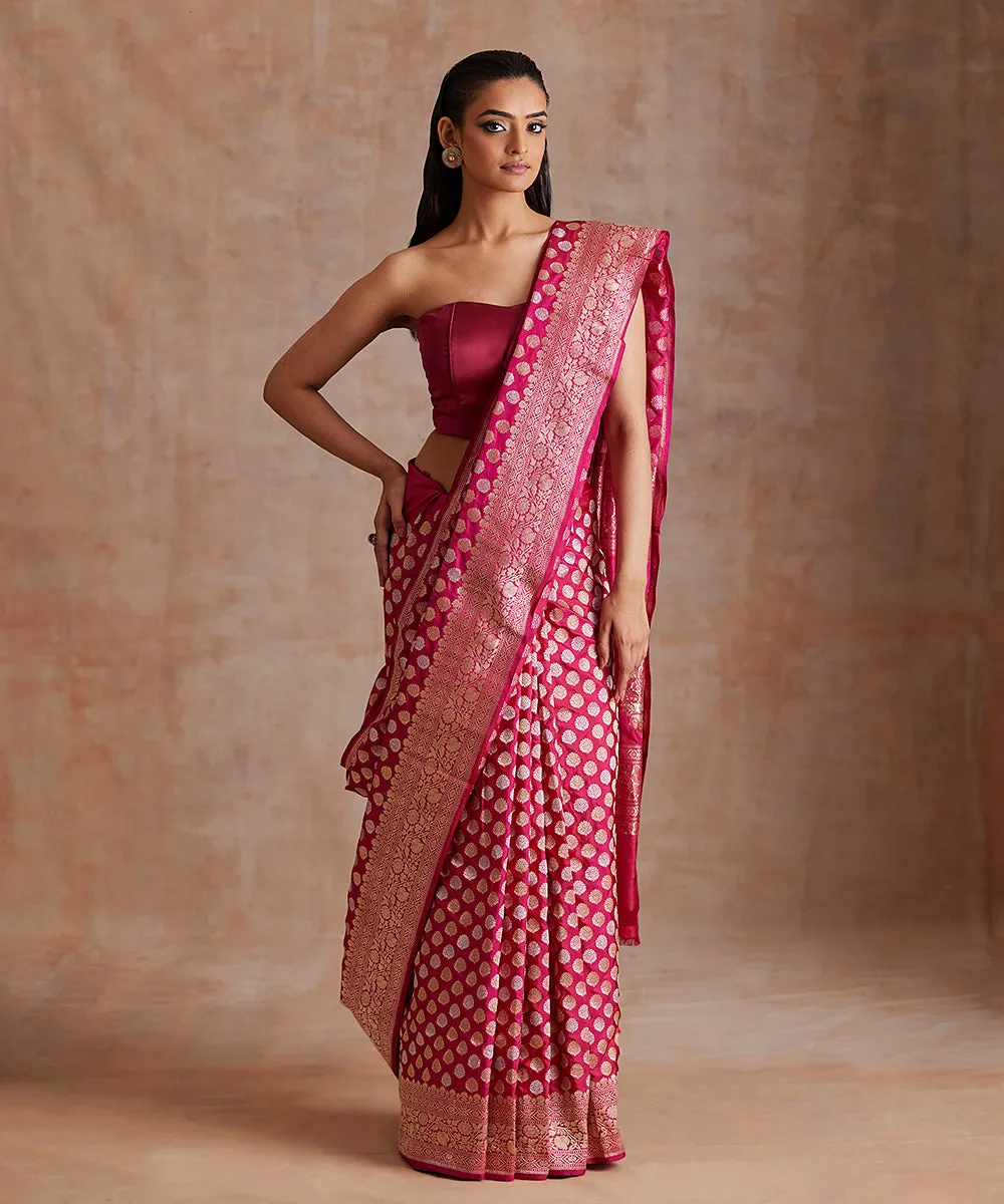 Handloom Rani Pink Pure Katan Silk Banarasi Saree With Sona Rupa Kadhwa Booti