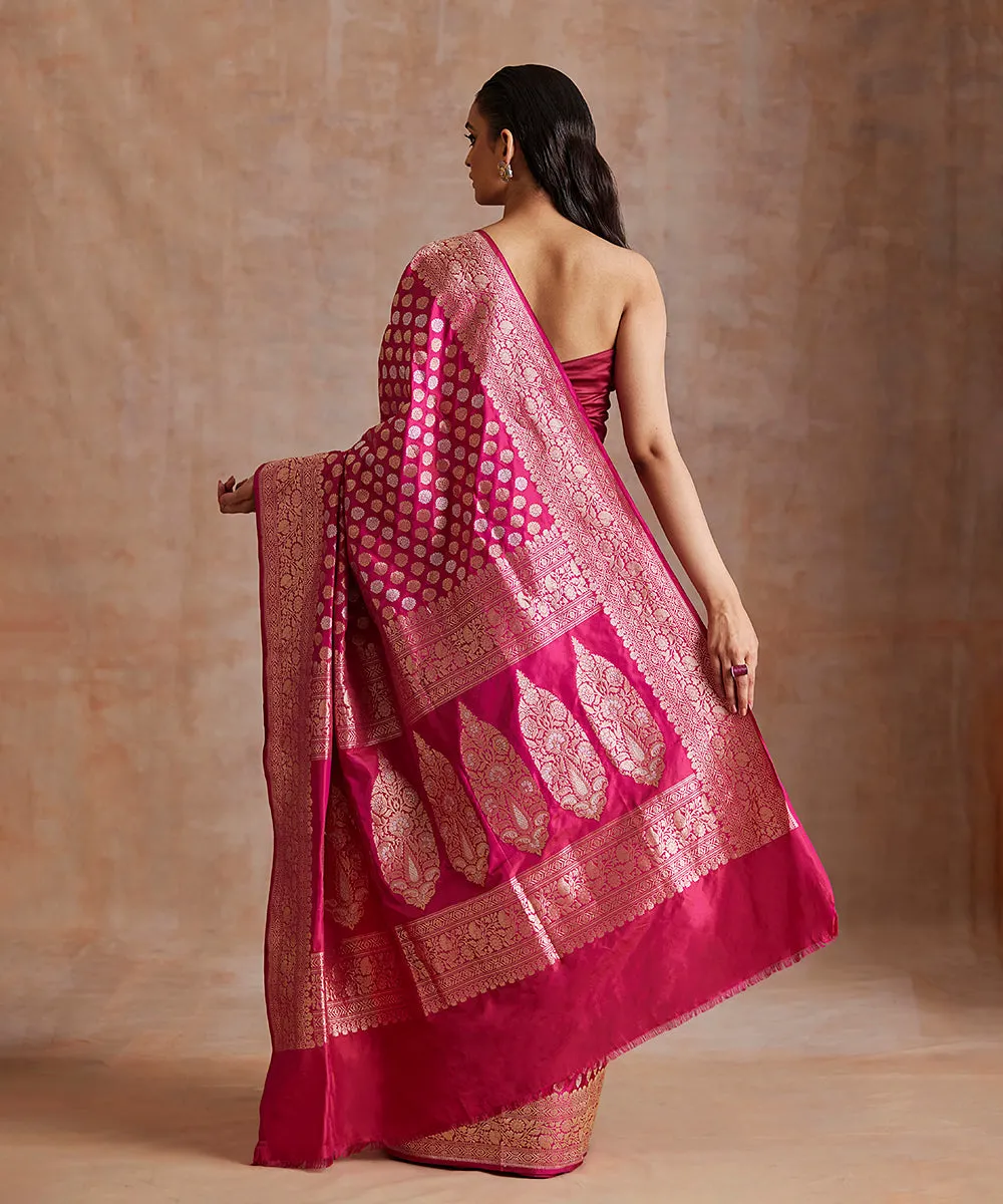 Handloom Rani Pink Pure Katan Silk Banarasi Saree With Sona Rupa Kadhwa Booti