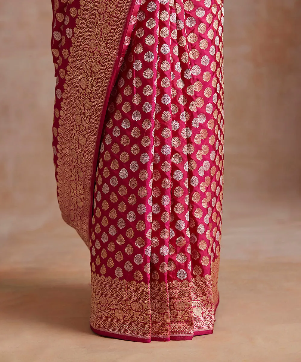 Handloom Rani Pink Pure Katan Silk Banarasi Saree With Sona Rupa Kadhwa Booti