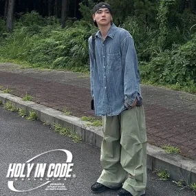 HOLY IN CODE  |Unisex Denim Street Style Long Sleeves Cotton Oversized