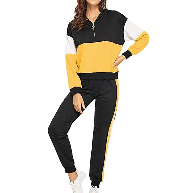 Hoodies Patchwork Sportswear Sets