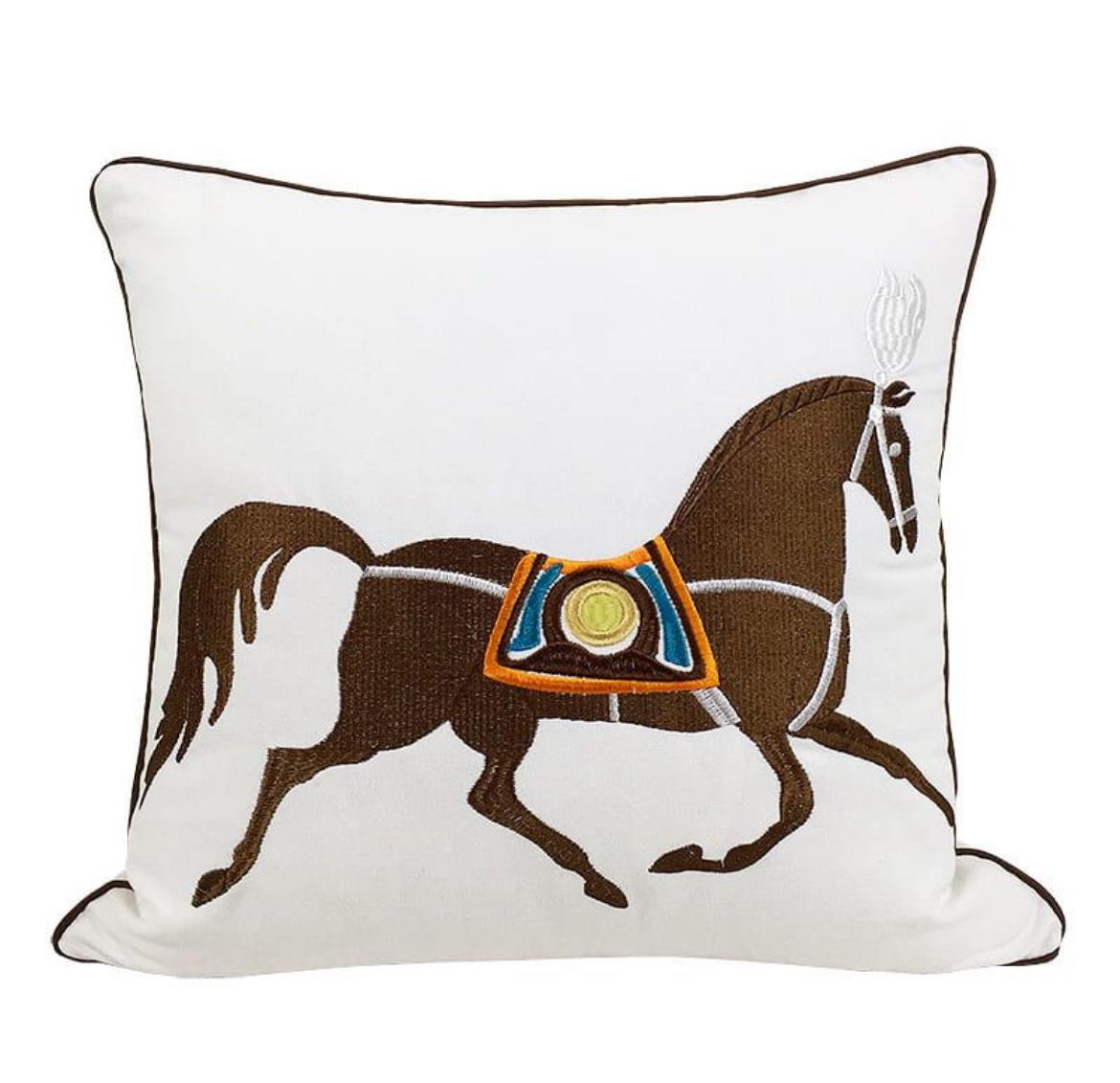 Horse Embroidery Cotton Decorative Throw Pillow Covers 45x45 cm