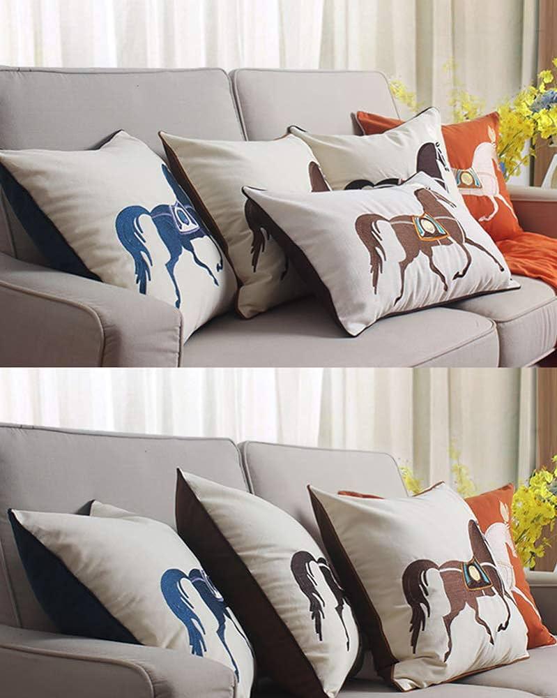 Horse Embroidery Cotton Decorative Throw Pillow Covers 45x45 cm