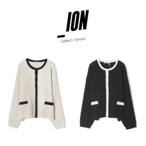 IONSEOUL  |Unisex Street Style Bi-color Oversized Logo Cardigans