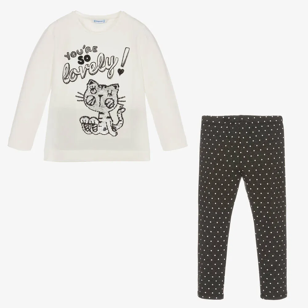 Ivory & Grey Cat Leggings Set