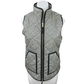 J Crew Black White Herringbone Zip Up Quilted Down Puffer Vest Coat Jacket XS