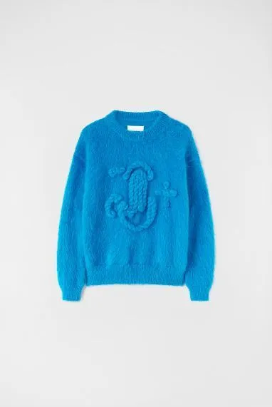 Jil Sander  |Crew Neck Monogram Casual Style Long Sleeves Oversized Logo