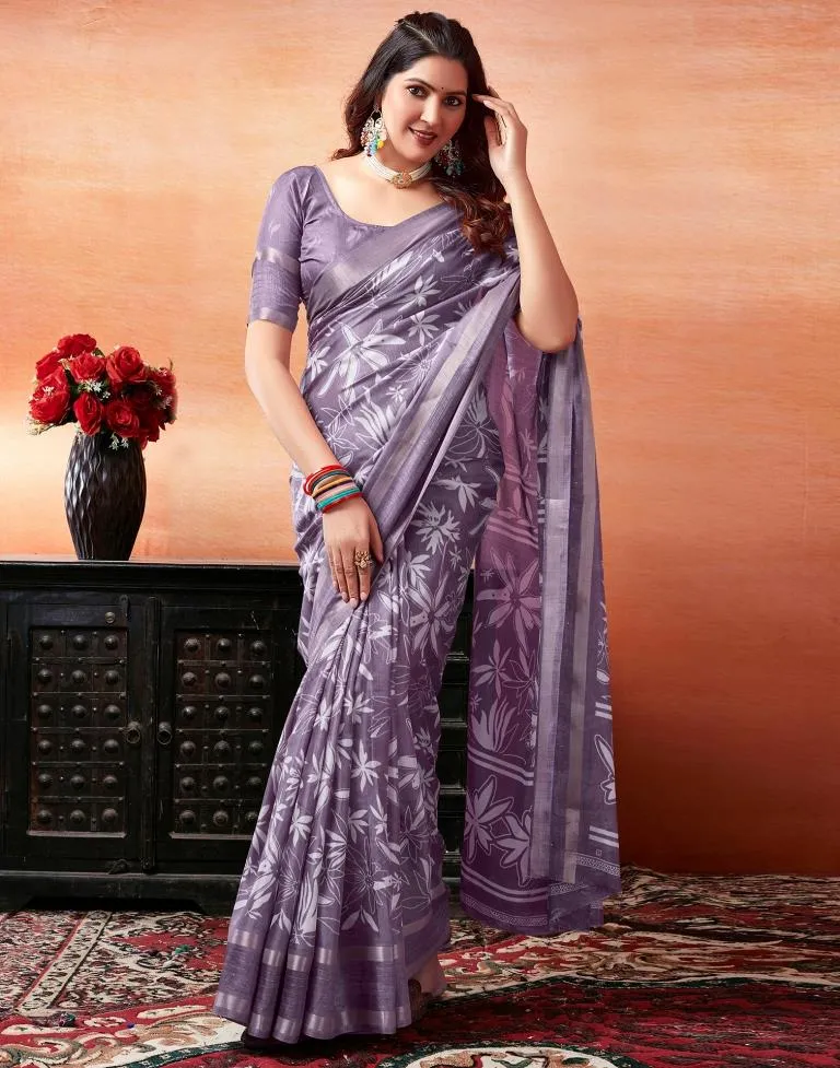 Lavender Silk Printed Sarees