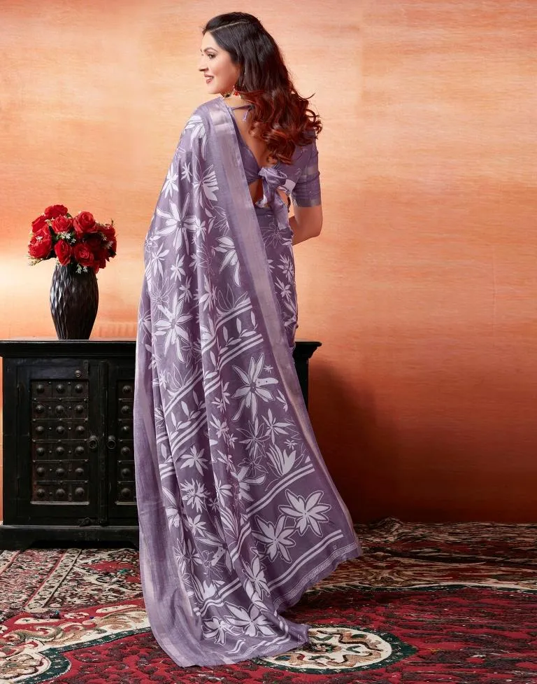 Lavender Silk Printed Sarees