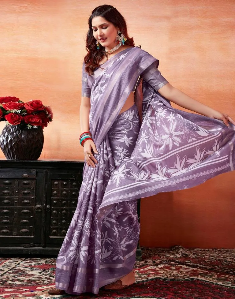 Lavender Silk Printed Sarees