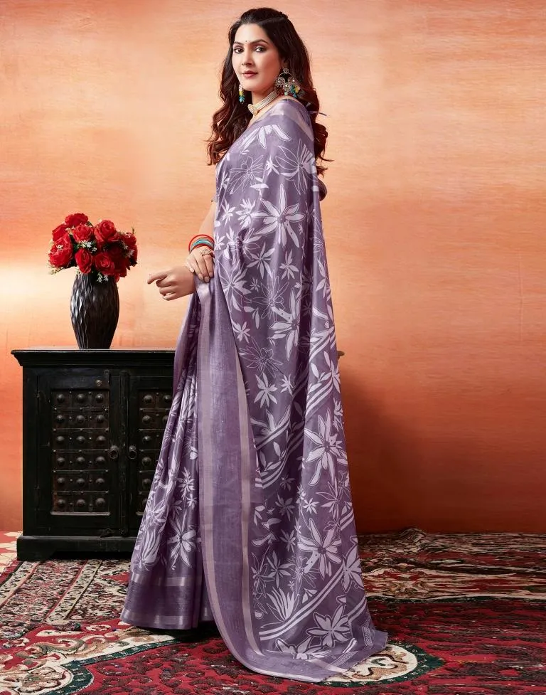 Lavender Silk Printed Sarees