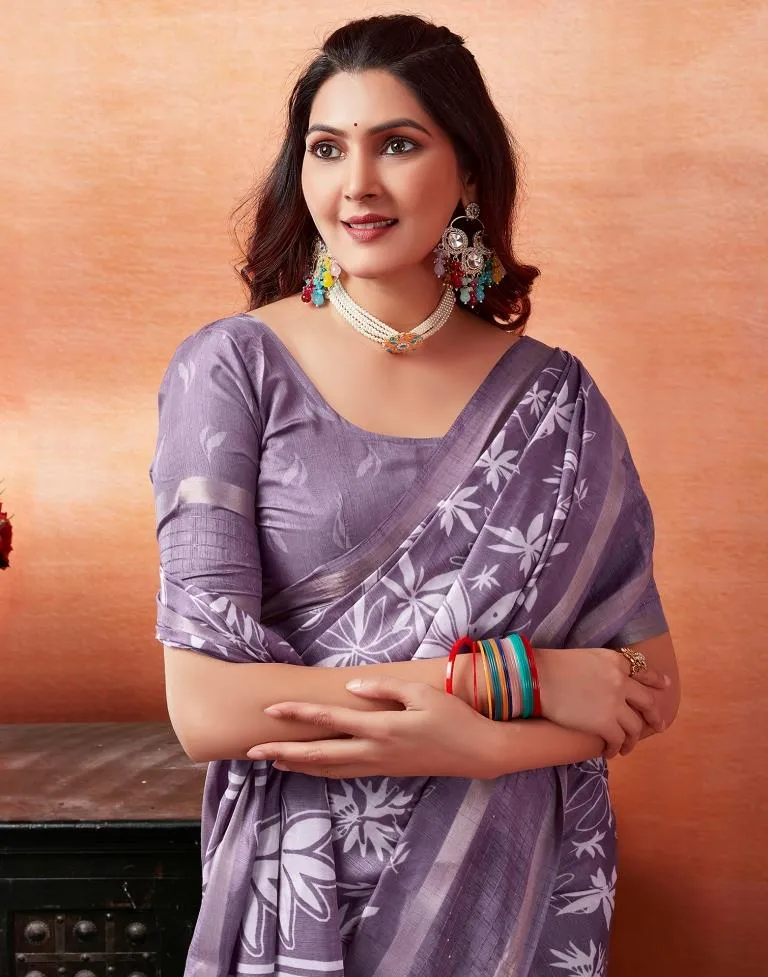 Lavender Silk Printed Sarees