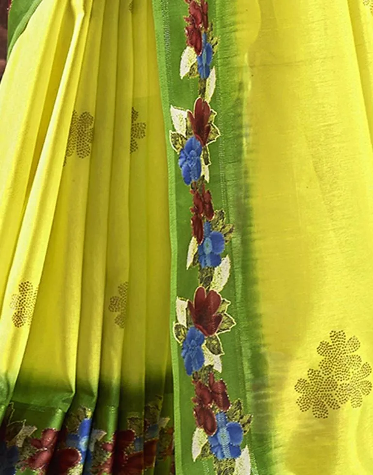 Lemon Yellow Silk Printed Sarees