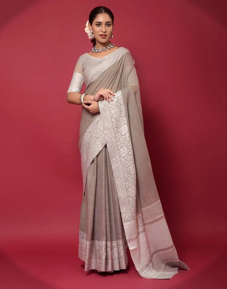 Light Brown Cotton Woven Sarees