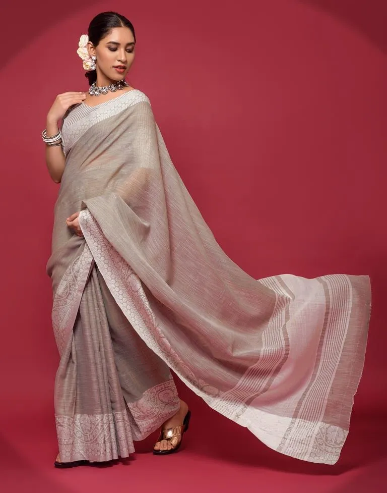 Light Brown Cotton Woven Sarees