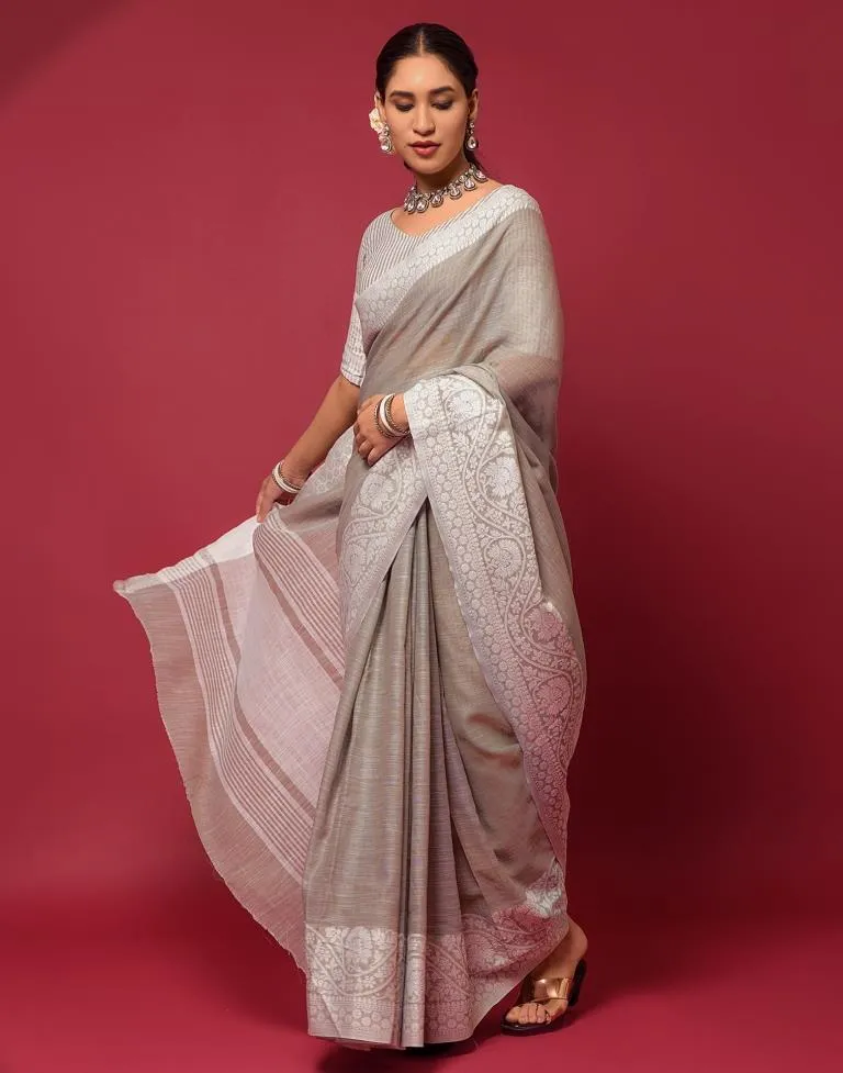 Light Brown Cotton Woven Sarees