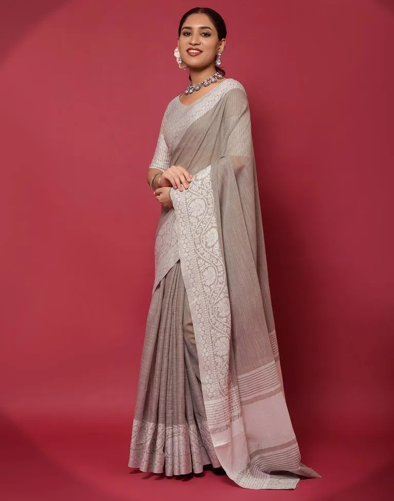 Light Brown Cotton Woven Sarees