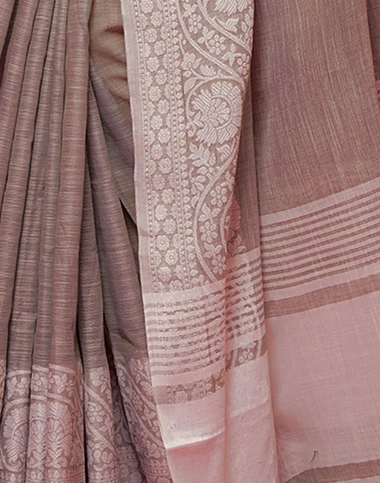 Light Brown Cotton Woven Sarees