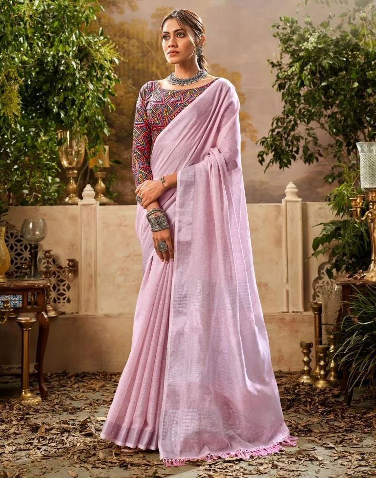 Light Pink Cotton Woven Sarees