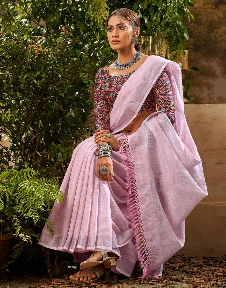 Light Pink Cotton Woven Sarees