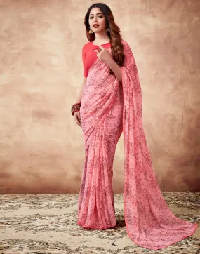 Light Pink Georgette Printed Sarees