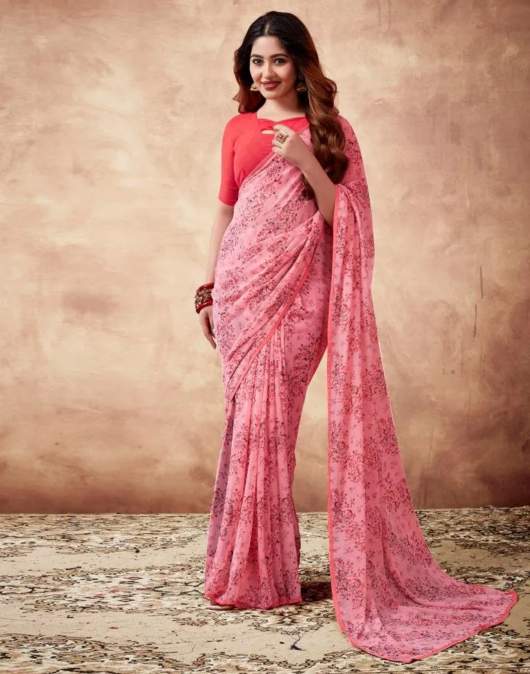 Light Pink Georgette Printed Sarees