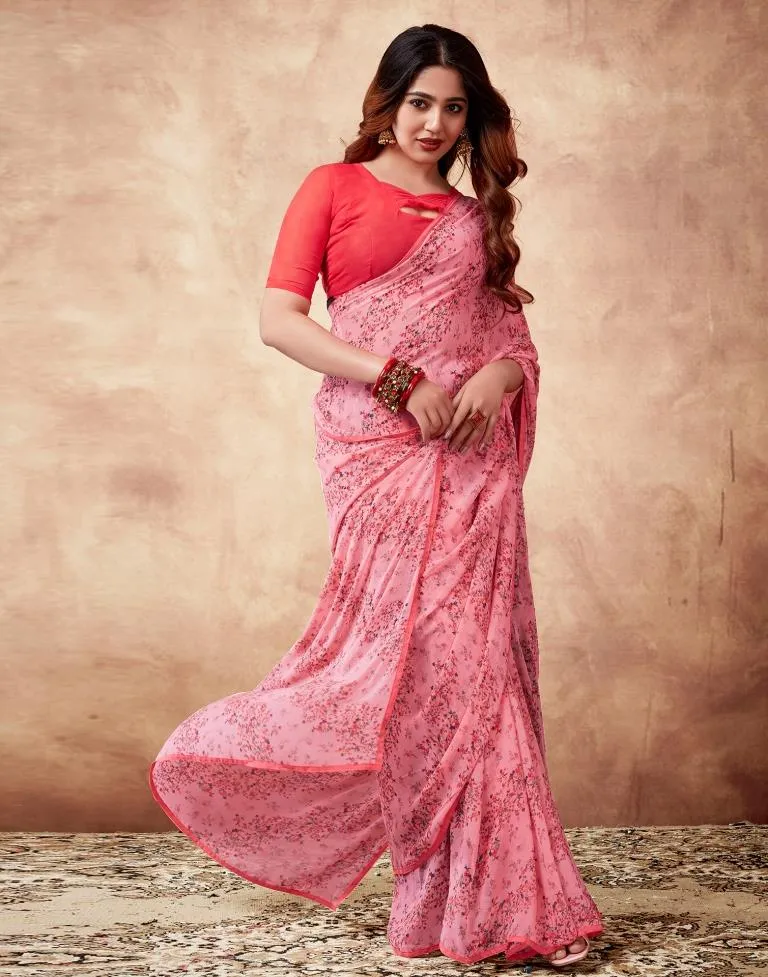 Light Pink Georgette Printed Sarees