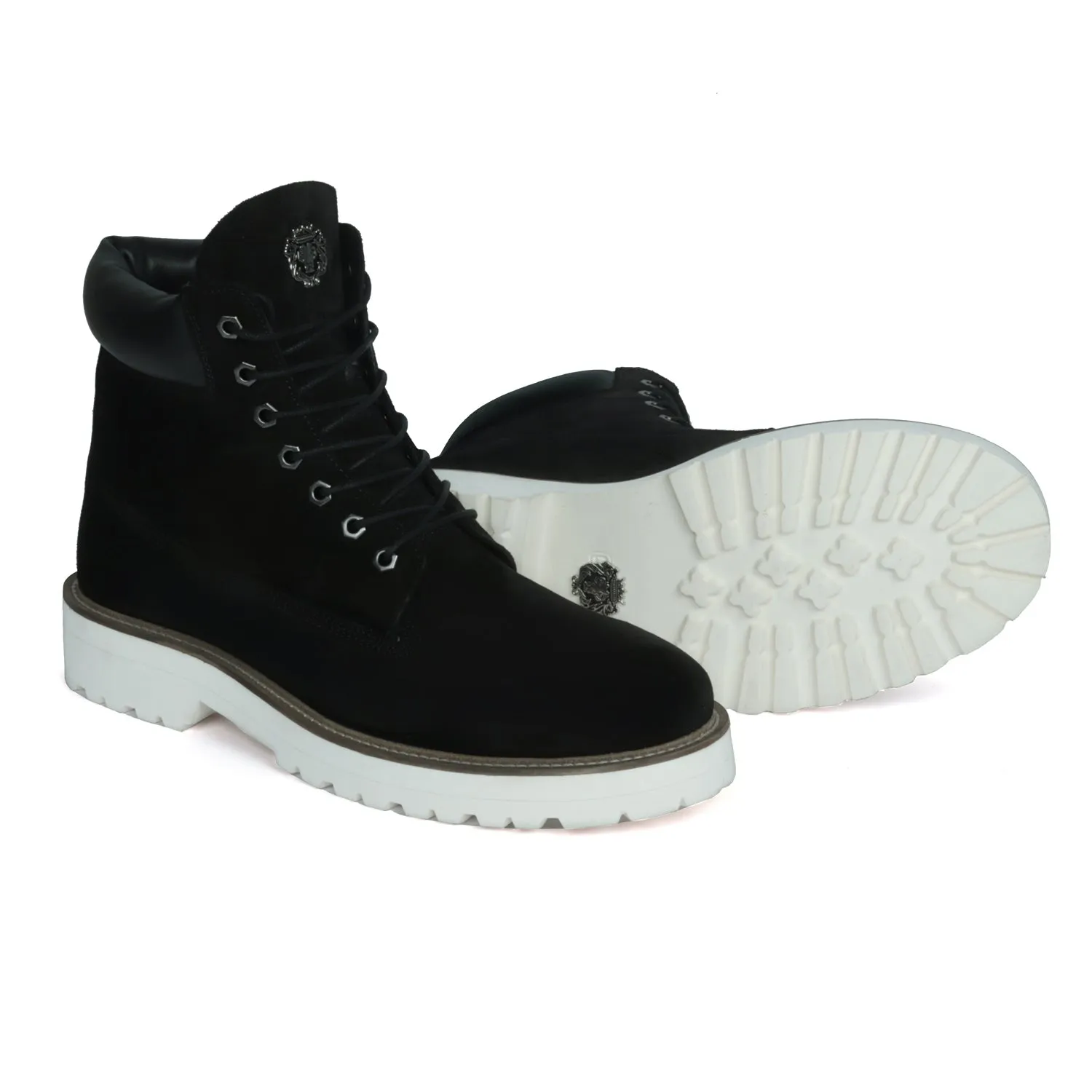 Light Weight Chunky Boot in Black Suede Leather with Lace-Up Closure White Sole By Brune & Bareskin