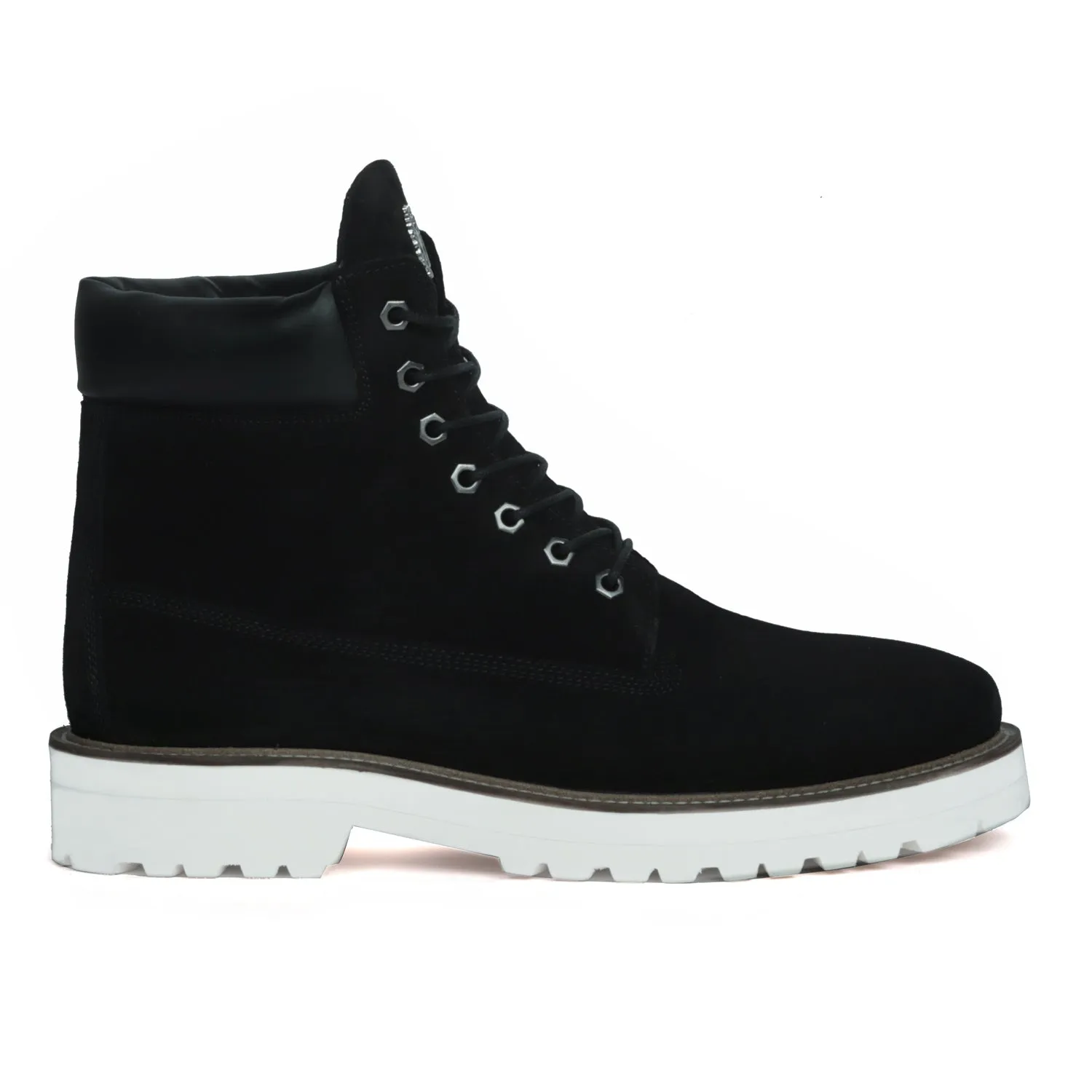 Light Weight Chunky Boot in Black Suede Leather with Lace-Up Closure White Sole By Brune & Bareskin