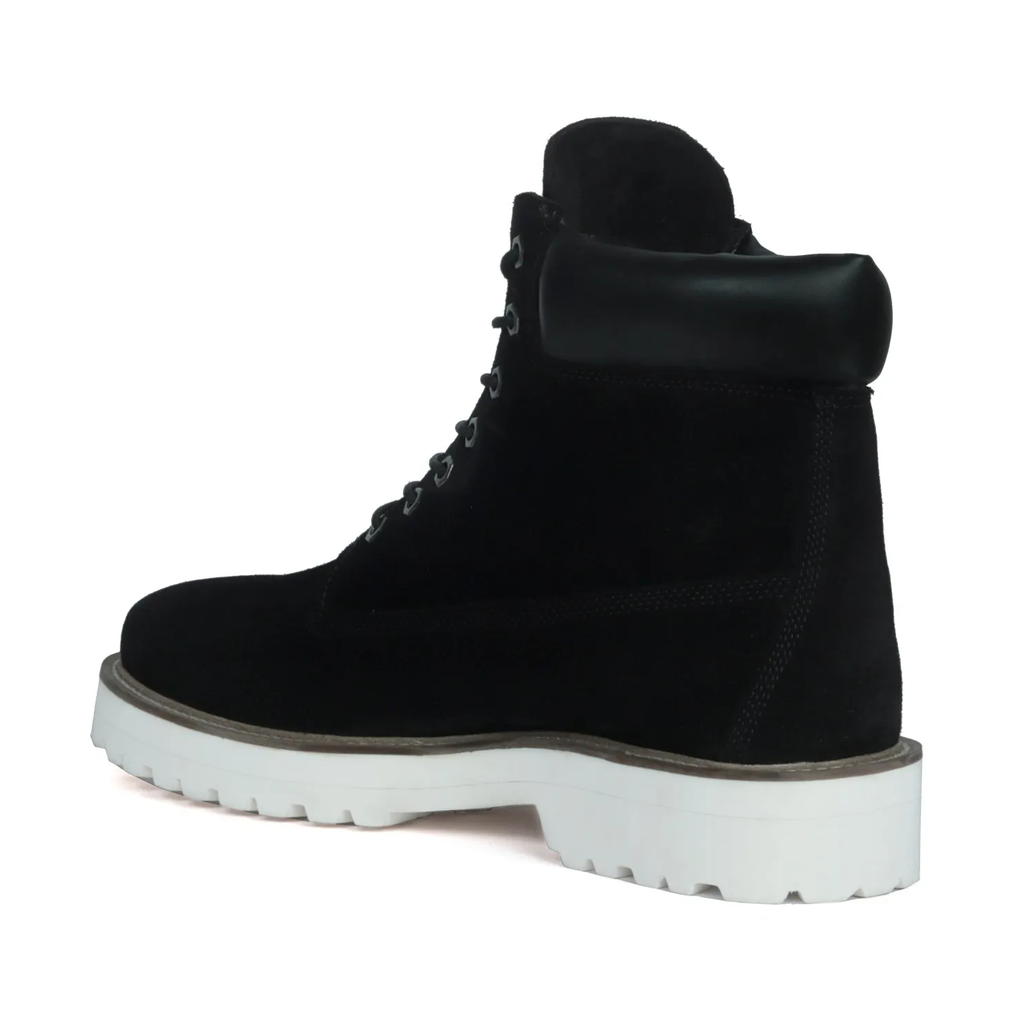 Light Weight Chunky Boot in Black Suede Leather with Lace-Up Closure White Sole By Brune & Bareskin