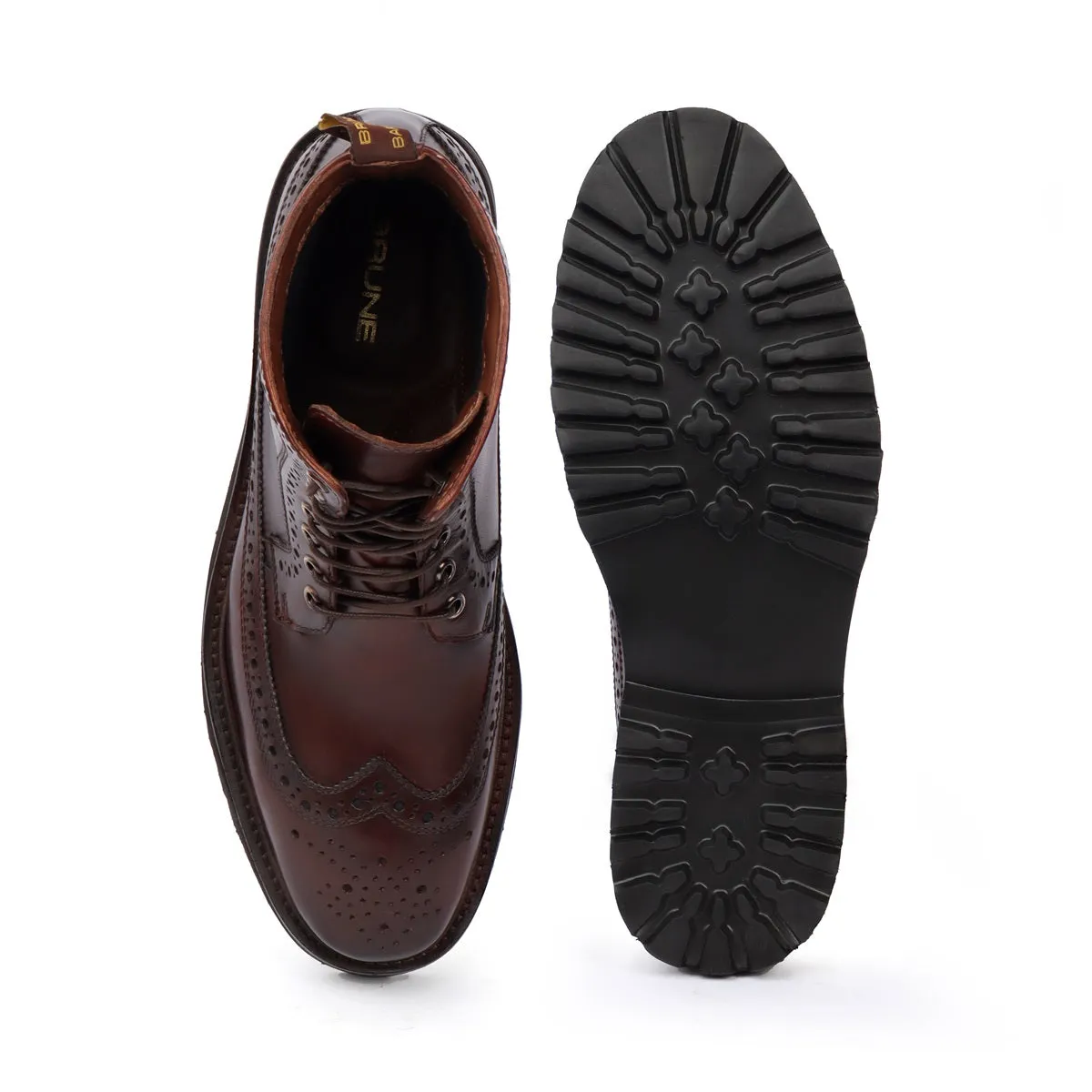 Light Weight Lug Sole Lace-Ups Boot Dark Brown Wingtip Full Punching Brogue Design by Brune & Bareskin