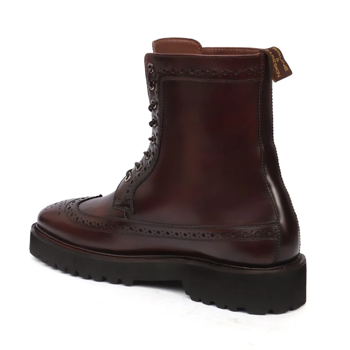 Light Weight Lug Sole Lace-Ups Boot Dark Brown Wingtip Full Punching Brogue Design by Brune & Bareskin