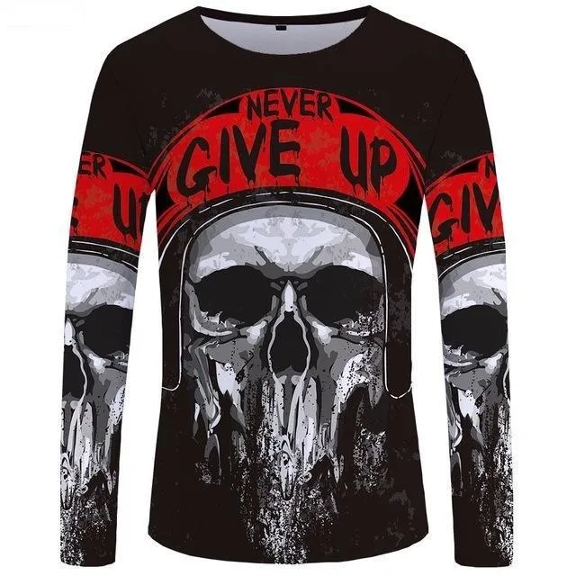 Long Sleeved Clothing Skull Tee Punk 3D Print Motorcycle T-Shirts