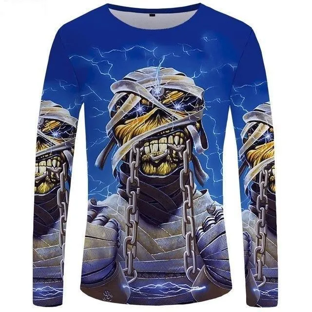 Long Sleeved Clothing Skull Tee Punk 3D Print Motorcycle T-Shirts