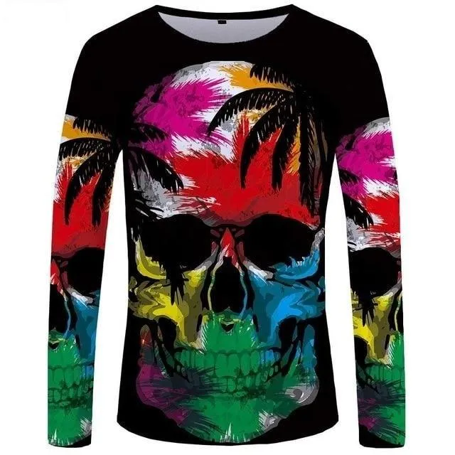 Long Sleeved Clothing Skull Tee Punk 3D Print Motorcycle T-Shirts