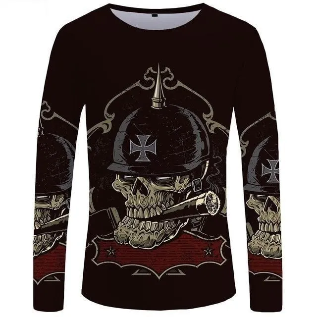 Long Sleeved Clothing Skull Tee Punk 3D Print Motorcycle T-Shirts