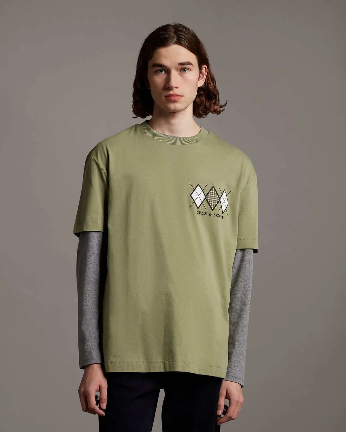 Lyle and Scott ARCHIVE Diamond Applique T Shirt Moss