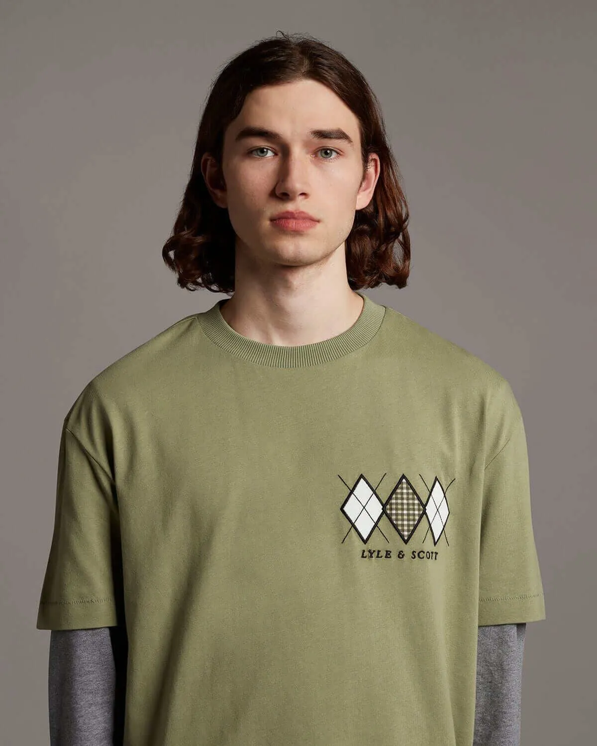 Lyle and Scott ARCHIVE Diamond Applique T Shirt Moss