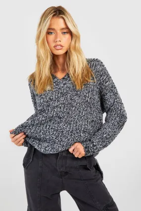 Marl Oversized Slouchy V Neck Sweater