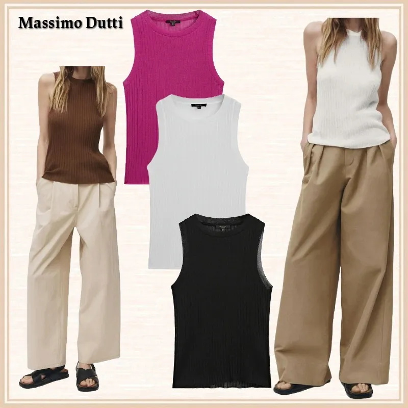 Massimo Dutti  |Crew Neck Plain Tanks & Camisoles