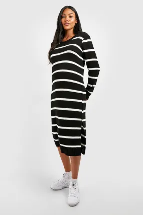 Maternity Stripe Crew Neck Sweater Midi Dress