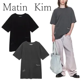 Matin Kim  |Crew Neck Unisex Cotton Short Sleeves Oversized Logo