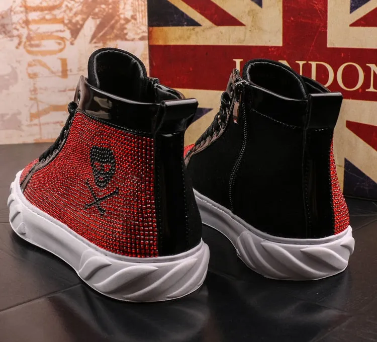 Men's Casual Solid Breathable Lace Up Skull Printed Hi Top Shoes