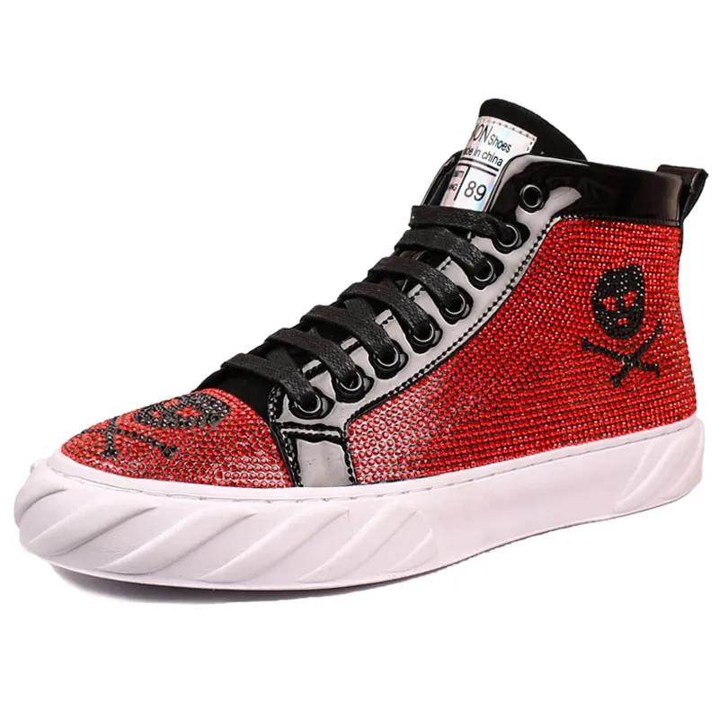 Men's Casual Solid Breathable Lace Up Skull Printed Hi Top Shoes